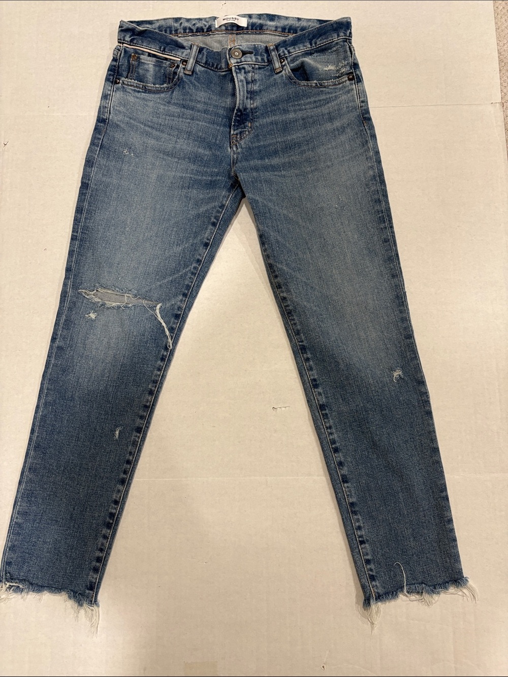 Moussy Mid-Blue Distressed Ankle Jeans 28